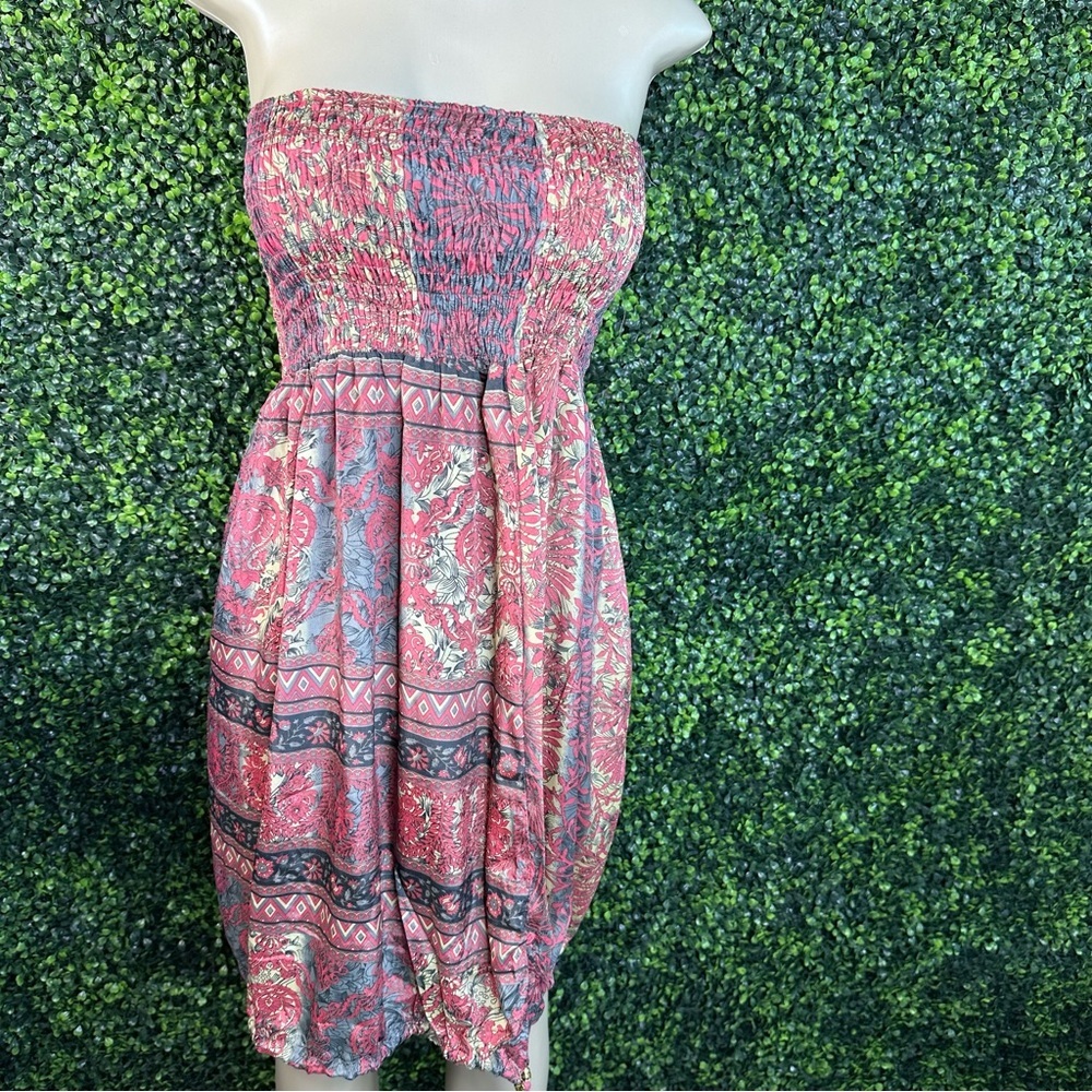 Smocked strapless pink tone dress one size nwt